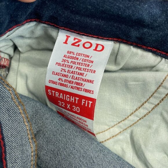 NEW Izod Men's 32x30 Straight Fit Jeans Dark Blue Comfort Stretch Denim - Picture 7 of 8